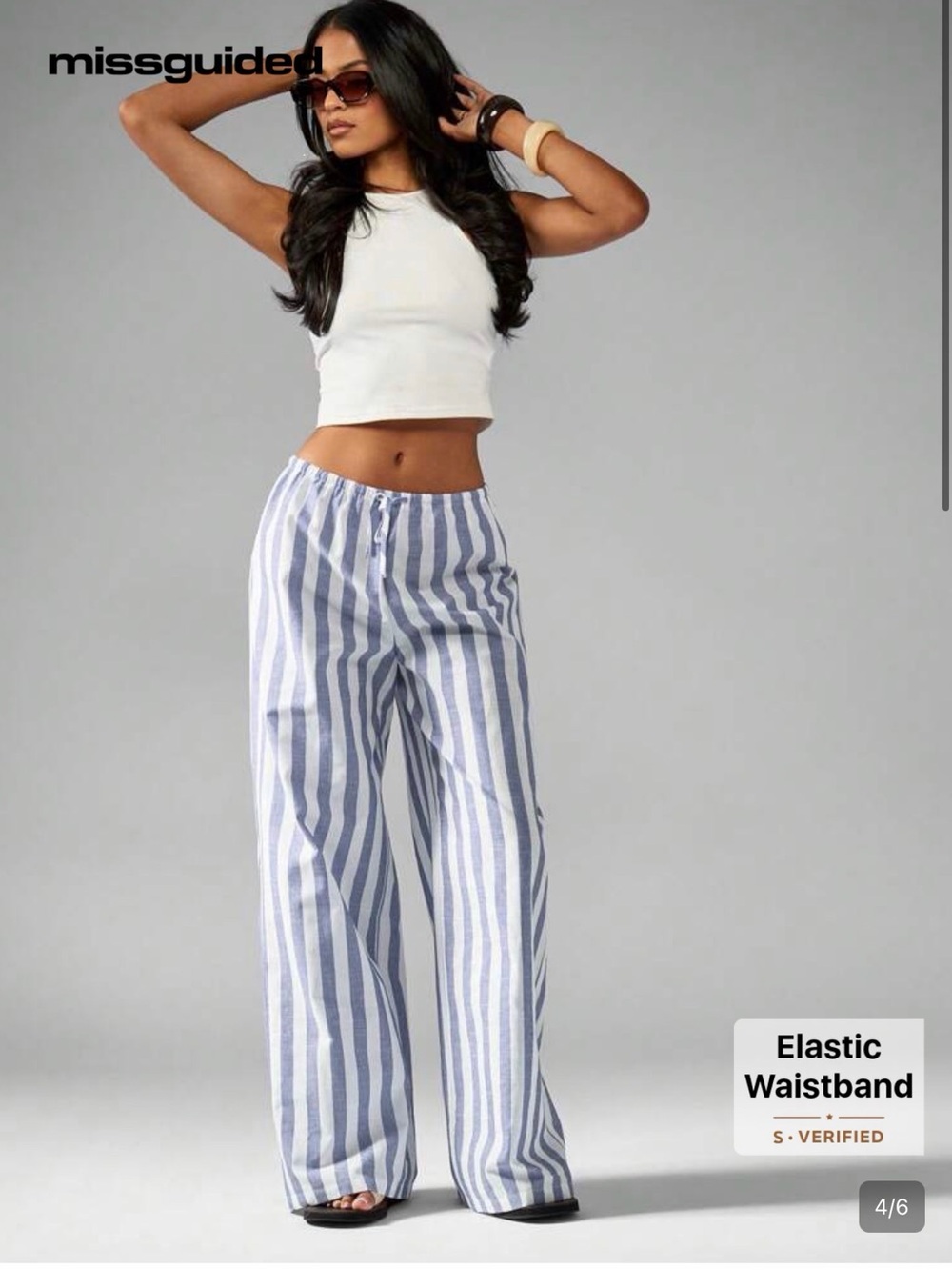 Missguided White & Blue Vertical Stripe Wide Leg Trousers